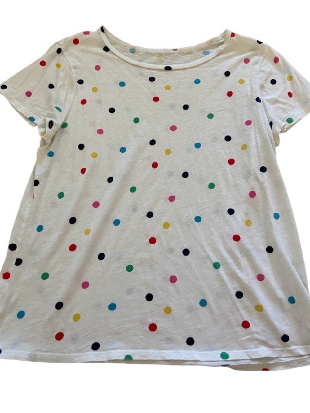 Loft Classic White Polka Dot Short Sleeve Top 100% Cotton size L